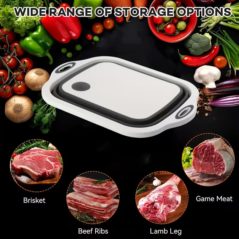 4-In-1 Multi-Board Basket/ Folding Vegetable Basket Strainer Wash and Drain Dish Tub Collapsible Dishpan with Draining Plug, Multicolor.