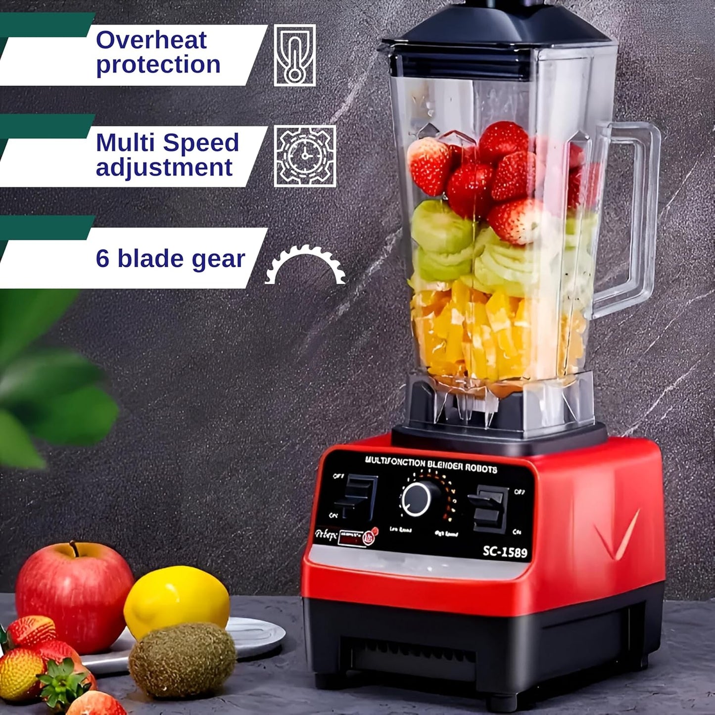 Electric Mixer Silver Crest with Meat Grinder/ Blender Juicer 4500W, Heavy Duty Commercial Grade Blender 6 Blades Mixer Juicer for Fruit Food Processor Grinder Mill, Chopper Mill and Ice Smoothies, Multicolor.