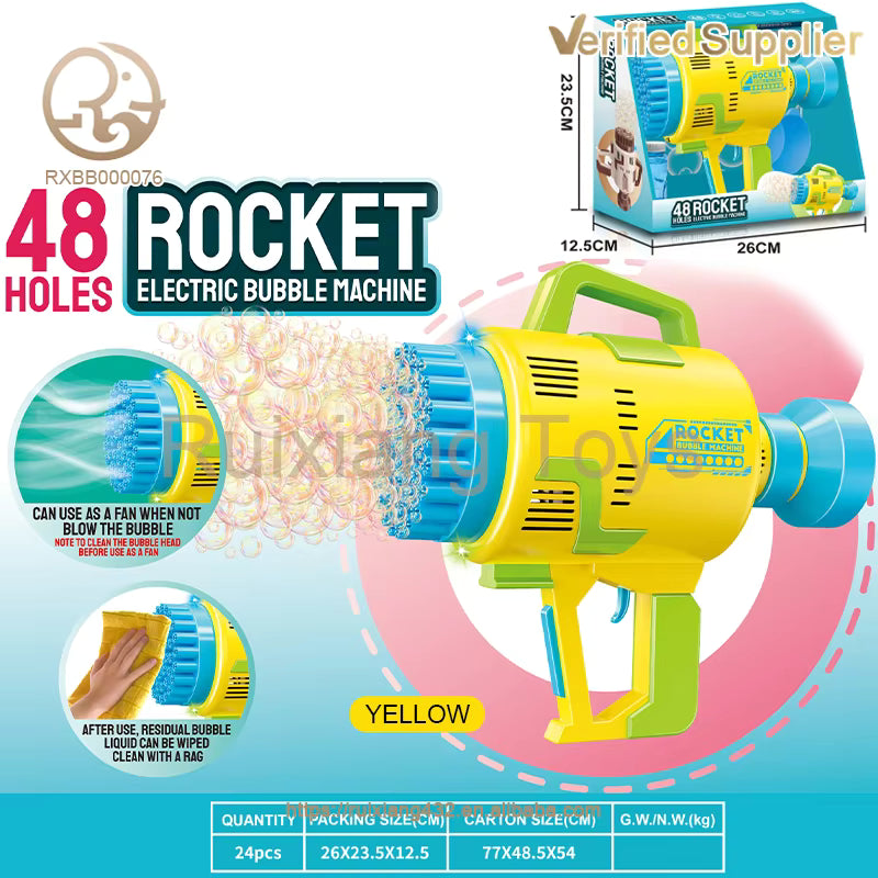 48 Holes Rocket Bubble/ Children Bubble Gatling Machine Portable Semi-automatic Bubble Maker with 48 Holes Outdoor Toy, Multicolor.