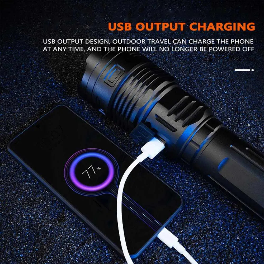 Tactical Laser Flash Light/ Strong Light Lantern High Power LED Flashlight USB Rechargeable Powerful Tactical Torch Waterproof Lamp Outdoor, Multicolor.