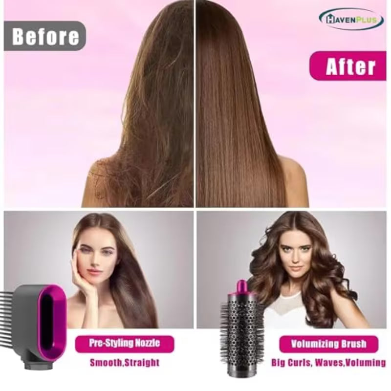 Hot Air Brush 5-in-1/ Hair Dryer & Styler Set with Interchangeable Attachments Brush, Comb, Massage, for Straightening, Curling, Multicolor.