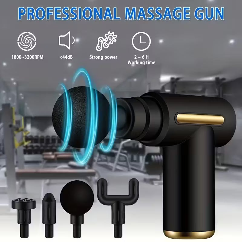 Muscle Massage Gun with 4 Heads FH-820, Portable Massage Gun for Body, Back and Neck with Mini Elegant Design. Rechargeable Lithium Battery, Multicolor.