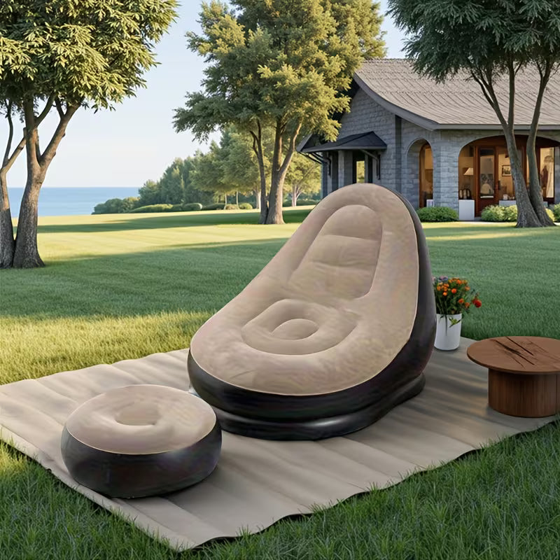 Inflatable Single Sofa/ Portable Folding Lounge Chair with Footrest, Ideal for Camping, Beach, Pool, Backyard, Non-electric, Hand Wash Only, Multicolor.