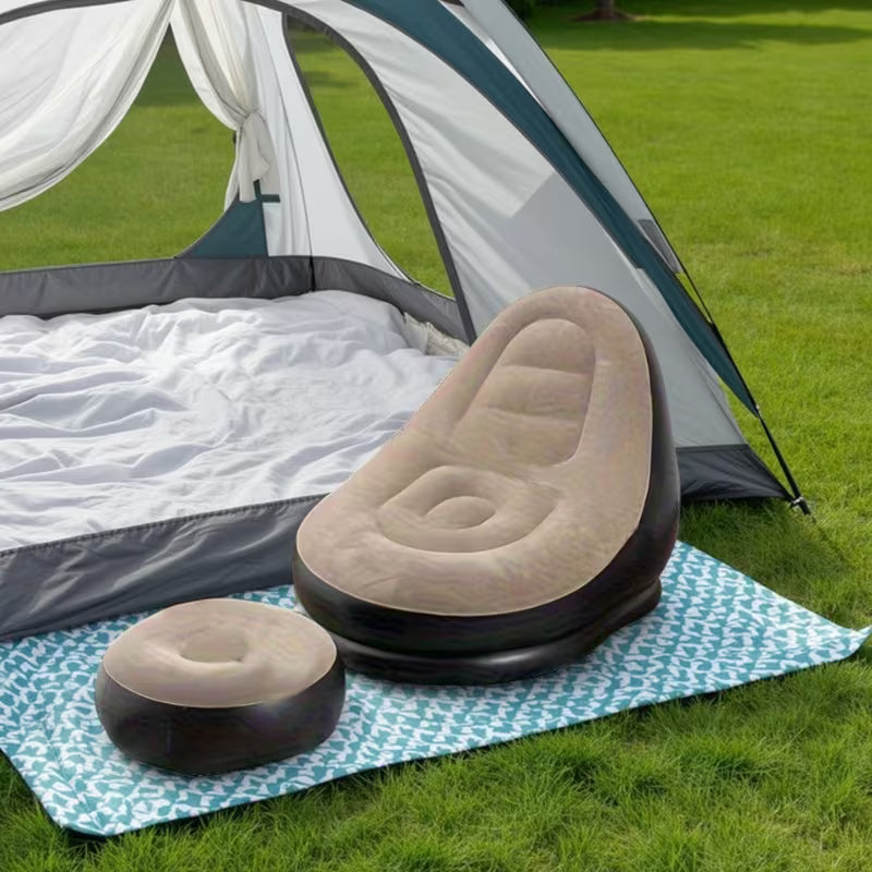 Inflatable Single Sofa/ Portable Folding Lounge Chair with Footrest, Ideal for Camping, Beach, Pool, Backyard, Non-electric, Hand Wash Only, Multicolor.