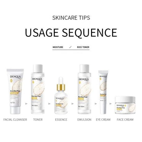Bioaqua 6pcs Skincare Set, Rice Puree Care Set, Women's and s' moisturizing facial Light Beige care gift set, Hypoallergenic, Cleansing and Moisturizing, Moisturizing, Gentle Formula, Rich Foam, Deep Cleansing, Moisturizing.