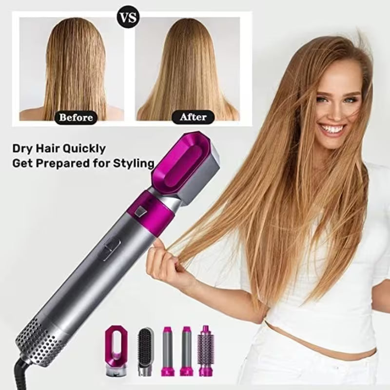 Hot Air Brush 5-in-1/ Hair Dryer & Styler Set with Interchangeable Attachments Brush, Comb, Massage, for Straightening, Curling, Multicolor.