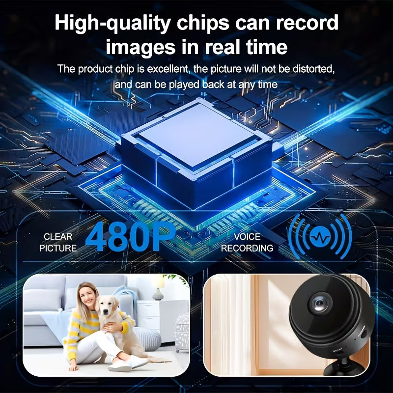 Mini Wireless Security Camera/ Mobile Remote Access, Rechargeable Battery, Compact Design for Indoor/Outdoor Use, Indoor Surveillance, Modern Home Security, Durable Plastic Body, Multicolor.