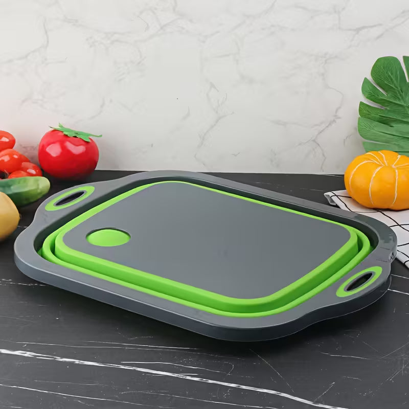 4-In-1 Multi-Board Basket/ Folding Vegetable Basket Strainer Wash and Drain Dish Tub Collapsible Dishpan with Draining Plug, Multicolor.