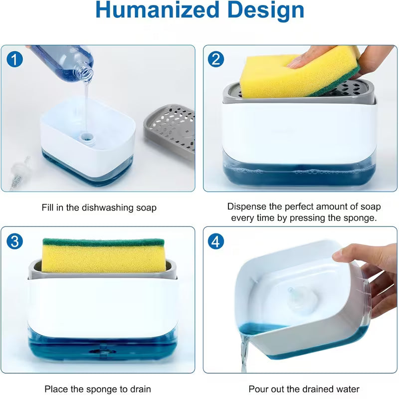 Kitchen Soap Dispenser/ Soap Pump Dispenser and Sponge Holder, Dish Soap Dispenser for Kitchen, Manual Pump Dispenser, Functional & Convenient, Multicolor.