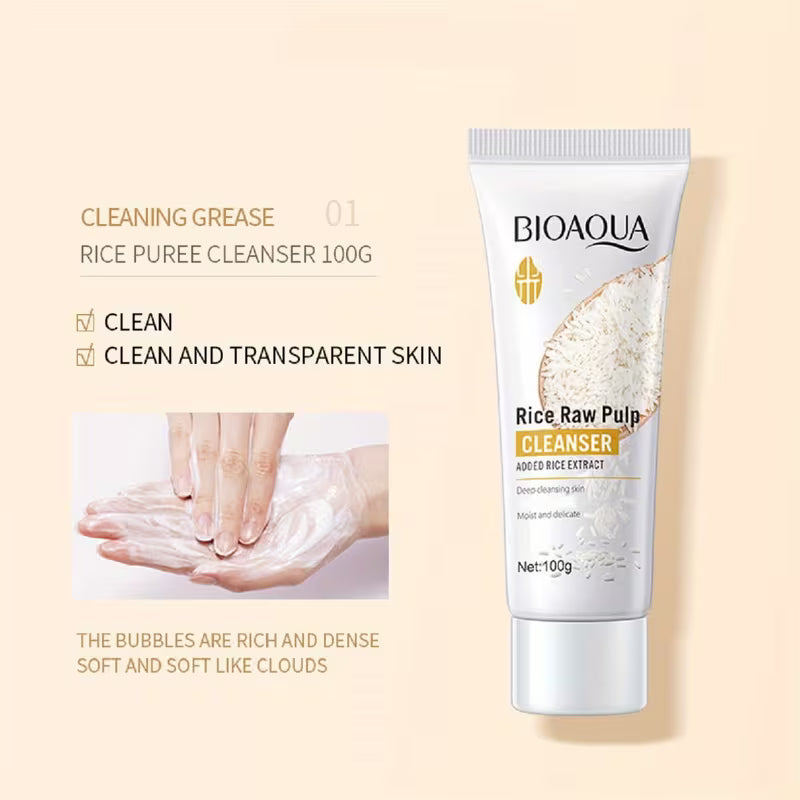 Bioaqua 6pcs Skincare Set, Rice Puree Care Set, Women's and s' moisturizing facial Light Beige care gift set, Hypoallergenic, Cleansing and Moisturizing, Moisturizing, Gentle Formula, Rich Foam, Deep Cleansing, Moisturizing.