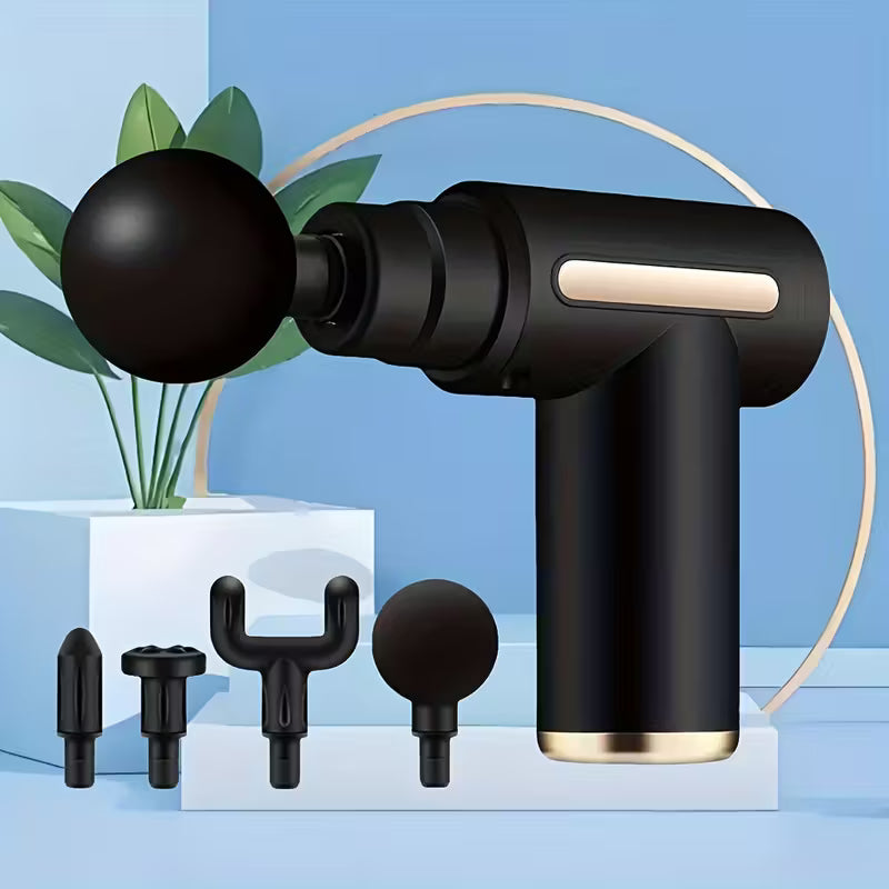 Muscle Massage Gun with 4 Heads FH-820, Portable Massage Gun for Body, Back and Neck with Mini Elegant Design. Rechargeable Lithium Battery, Multicolor.