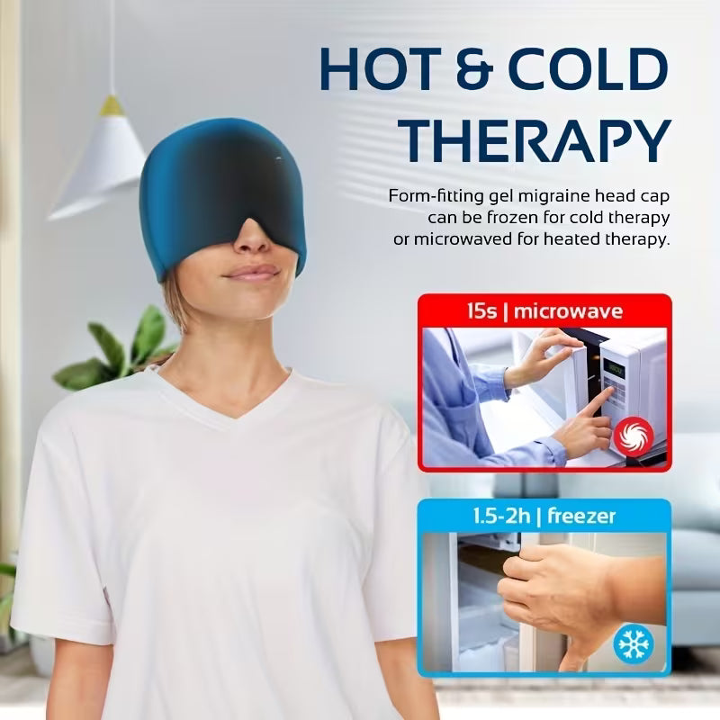 Migraine Relief Cap/ Ice Pack & Face Mask Included, Hot/Cold Gel Headache Relief Migraine Relief Cap, Migraine Mask, Migraine Ice Head Wrap, Headache Cap, Management, Hot Cold, Multicolor.