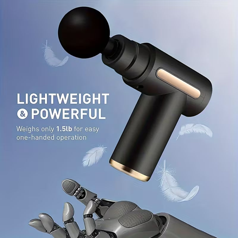 Muscle Massage Gun with 4 Heads FH-820, Portable Massage Gun for Body, Back and Neck with Mini Elegant Design. Rechargeable Lithium Battery, Multicolor.