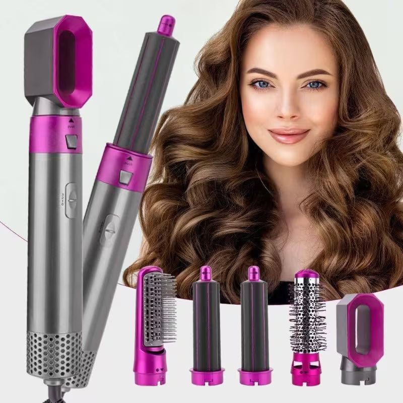 Hot Air Brush 5-in-1/ Hair Dryer & Styler Set with Interchangeable Attachments Brush, Comb, Massage, for Straightening, Curling, Multicolor.