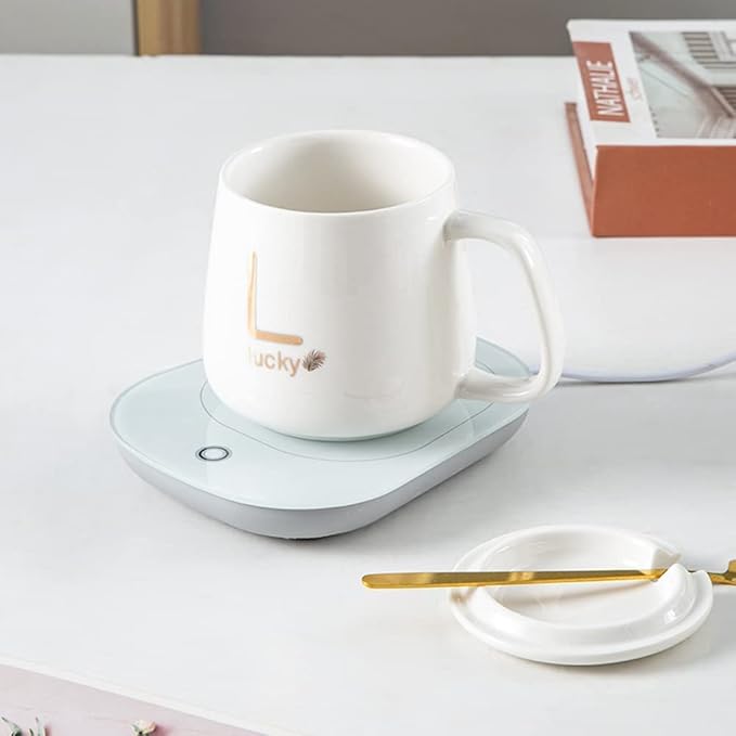 Electric Coffee Warmer/ Smart Coffee Cup Set with Electric Warmer, USB-Powered Ceramic Mug with Coaster White and Green Green Thermostatic Cup + Gift Box, Multicolor.