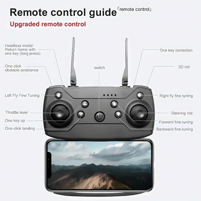 E99 Drone Camera/  Foldable Drone with Obstacle Avoidance, Headless Mode, Altitude Hold & Remote Control, Multicolor.