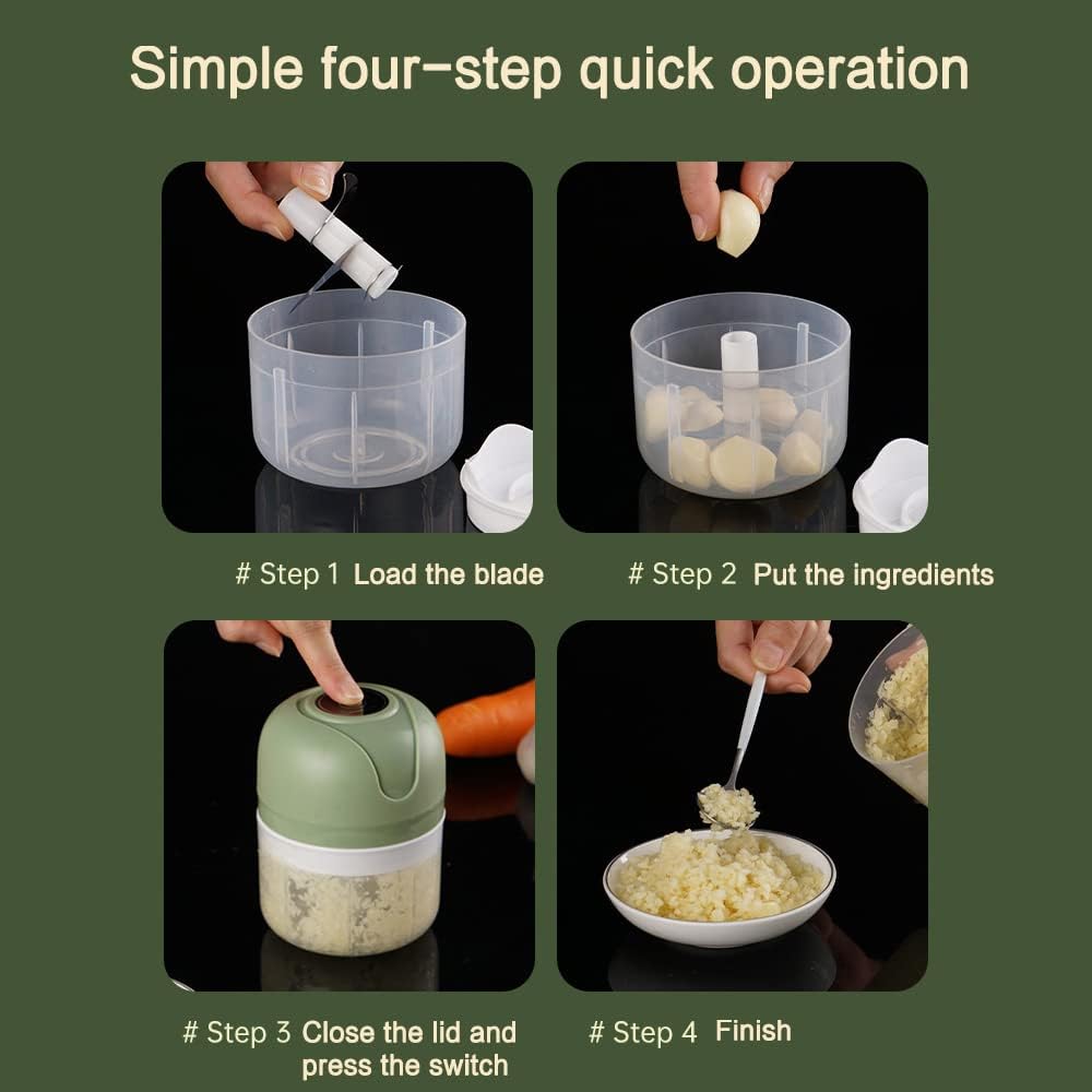 Electric Garlic Chopper/ Mini Electric Garlic Chopper USB Charging Ginger Masher Machine Sturdy Durable Chili Vegetable Crusher Kitchen Tool, Multicolor.