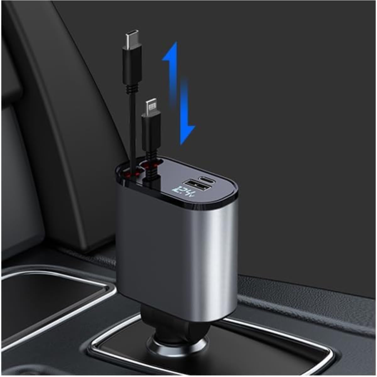 4 in 1 Retractable Charger/ 4 in 1 Fast Car Phone Charger Retractable Cables and USB Car Charger, Including iPhones, Samsung Galaxy Phones, Tablets And Notebooks, Multicolor.