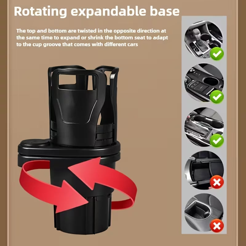 Car Drink Expander Holder/ 360° Car Cup Holder Expander Adapter, Vehicle-Mounted Car Cup Holder and Organizer, All Purpose Car Water Cup Drink Holder