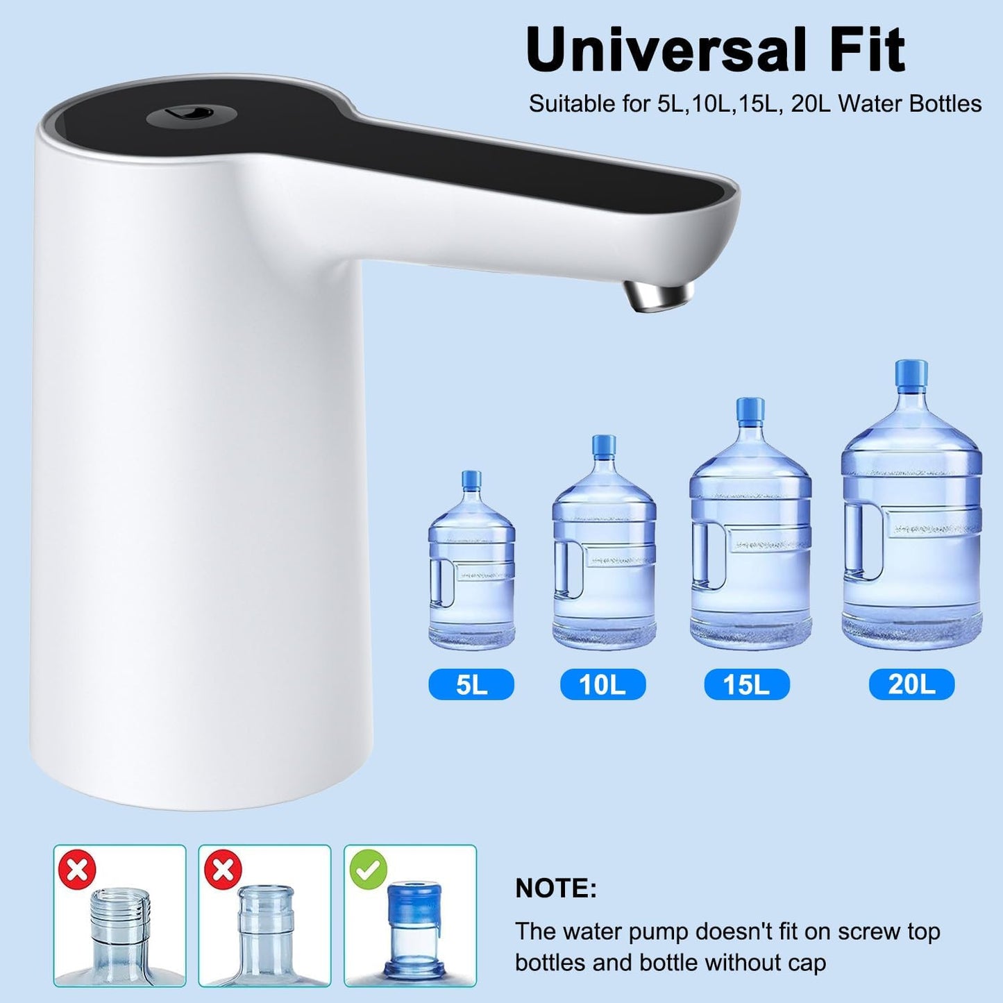 Water Pump/ Automatic Water Dispenser Pump, High-Performance Pumping, USB Rechargeable Battery Water Pump, Easy Operation Electric Water Dispenser for Home, Multicolor.