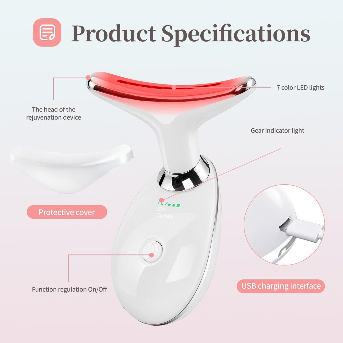 Anti Wrinkle Beauty Apparatus/ 7 Colors Face And Neck Massager with Vibrating Heat Beauty Apparatus, USB Rechargeable, Suitable for Skincare, Home Facial Skin Care Goddess Holiday Gift, Multicolor.