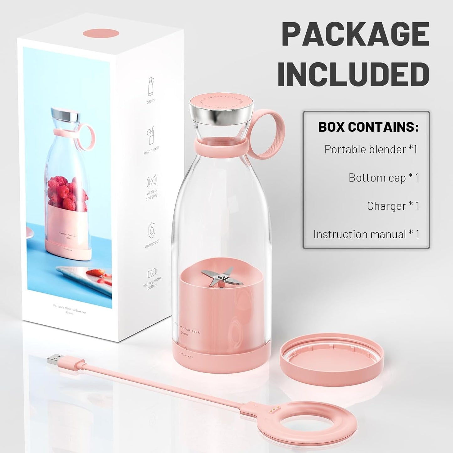 Portable Juicer Bottle/  Portable Electric Wireless Mini Fruit Blender Juicer - Perfect for On-the Go, Wireless USB Rechargeability, Multicolor.