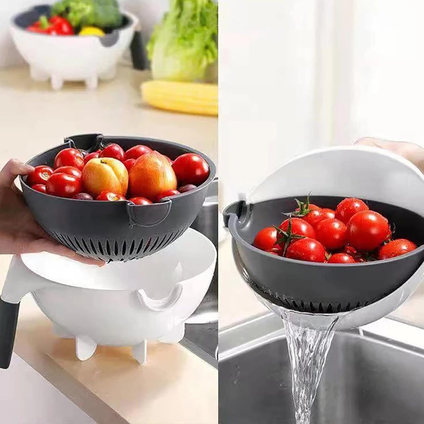 Multi-functional Vegetable Cutter/  Multifunctional Vegetable Fruits Cutter, Slicer Shredder with Rotating Drain Basket, Space-Saving Storage,Easy to Clean, Removeable Parts, Multicolor.