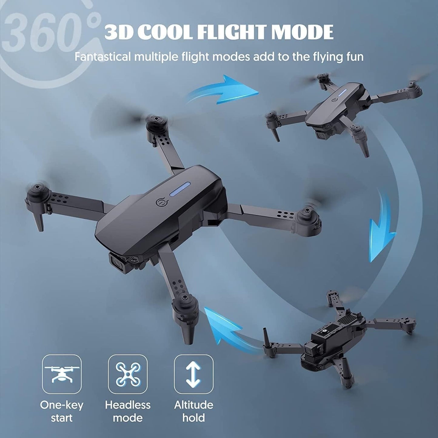 E99 Drone Camera/  Foldable Drone with Obstacle Avoidance, Headless Mode, Altitude Hold & Remote Control, Multicolor.