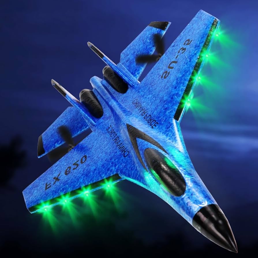 Remote Control Airplane/ RC Plane, RC Airplanes, Remote Control Airplanes with Automatic Balance System, RC Glider for Beginner Adult Kids, Easy to Fly EPP Foam RC Aircraft Fighter with LED Light, Multicolor.