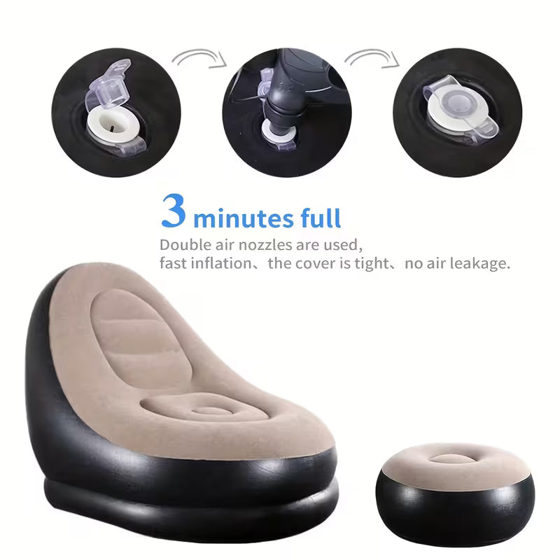 Inflatable Single Sofa/ Portable Folding Lounge Chair with Footrest, Ideal for Camping, Beach, Pool, Backyard, Non-electric, Hand Wash Only, Multicolor.