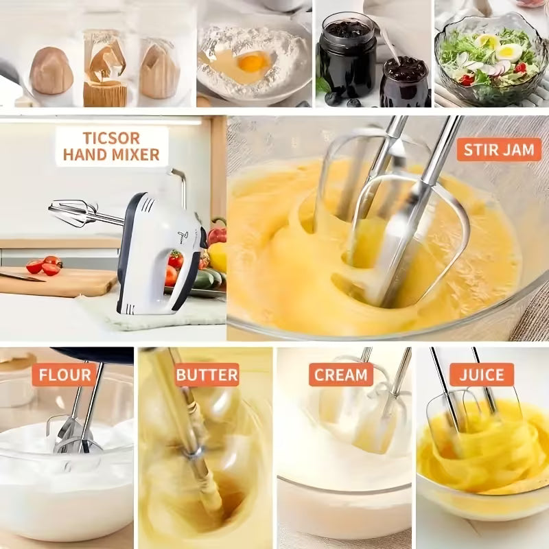 Super Hand Mixer/  Electric Baking Mixer, Stainless Steel Multi-Functional Egg Beater, Durable & Easy-Clean Kitchen Blender for Home Use, Multicolor.