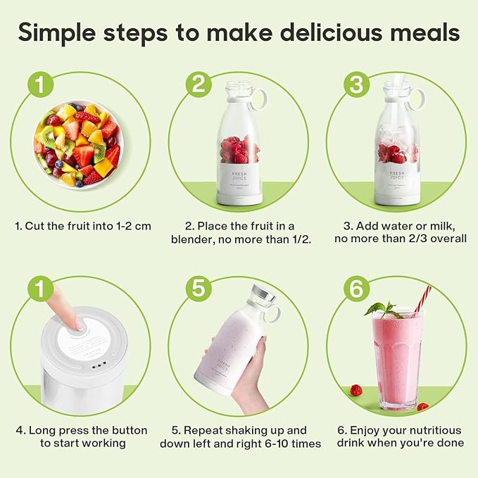 Portable Juicer Bottle/  Portable Electric Wireless Mini Fruit Blender Juicer - Perfect for On-the Go, Wireless USB Rechargeability, Multicolor.