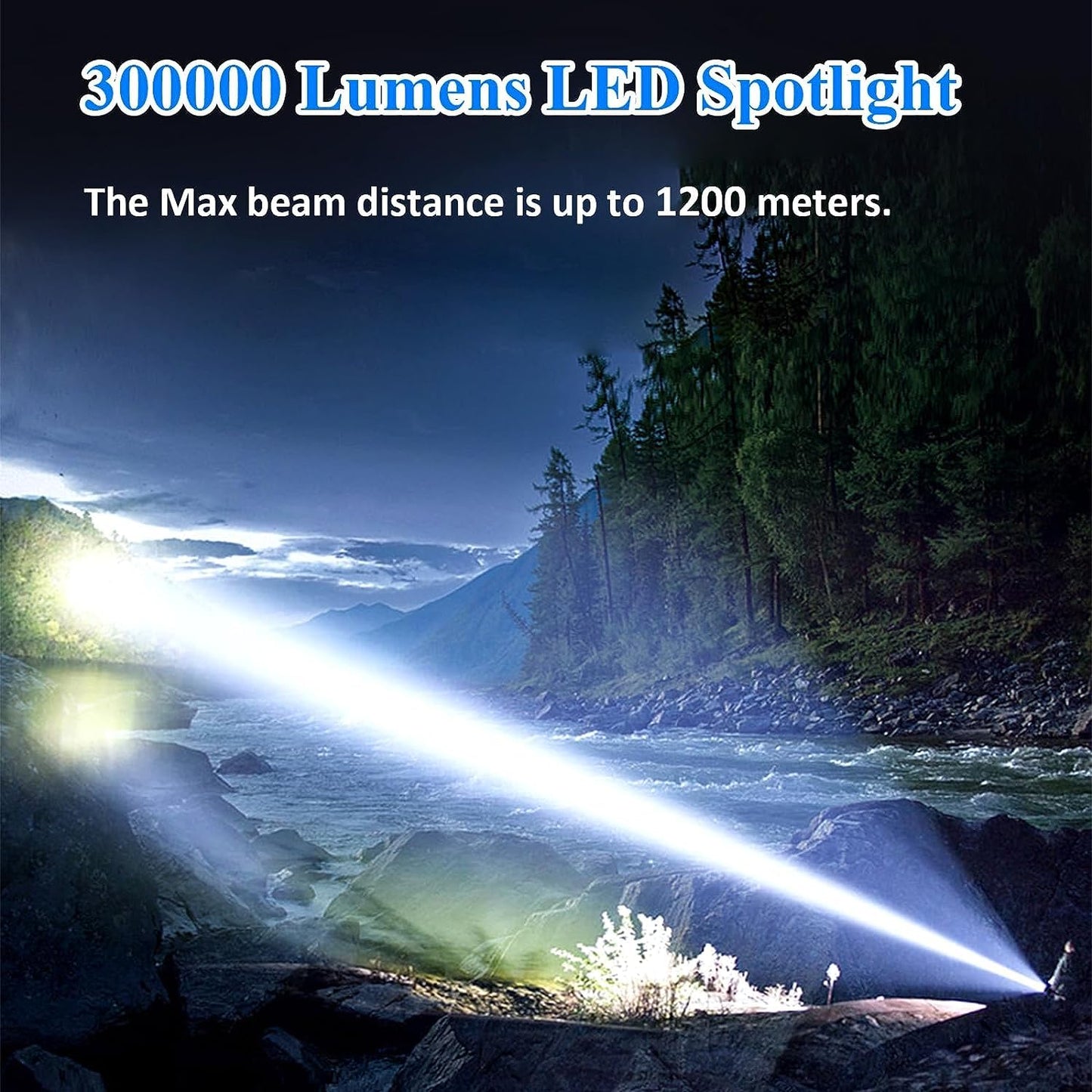 Portable LED Flashlight/ Rechargeable 4 Modes Waterproof Large Searchlight for Camping,Fishing with USB Output and Foldable Tripod, Multicolor.