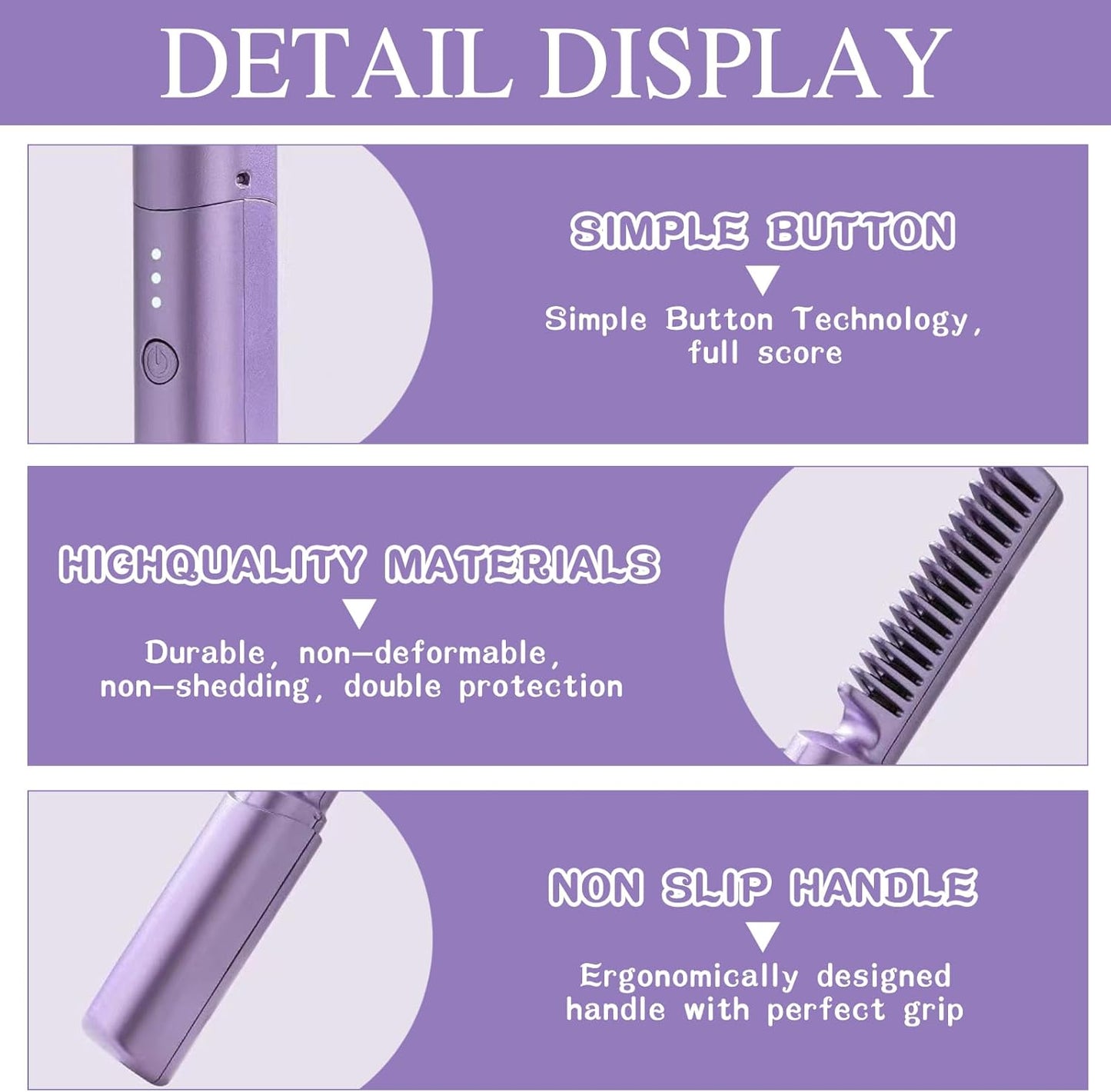 Portable Hair Straightener Comb/ Mini Wireless Hair Straightener Brush, Portable, 2-in-1, Ceramic, Purple, One Size, Straightens and Curls, Suitable for All Hair Types, Multicolor.