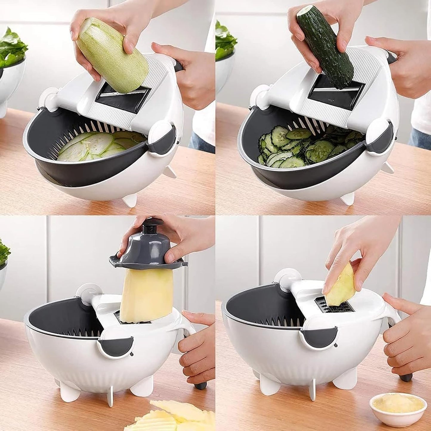 Multi-functional Vegetable Cutter/  Multifunctional Vegetable Fruits Cutter, Slicer Shredder with Rotating Drain Basket, Space-Saving Storage,Easy to Clean, Removeable Parts, Multicolor.