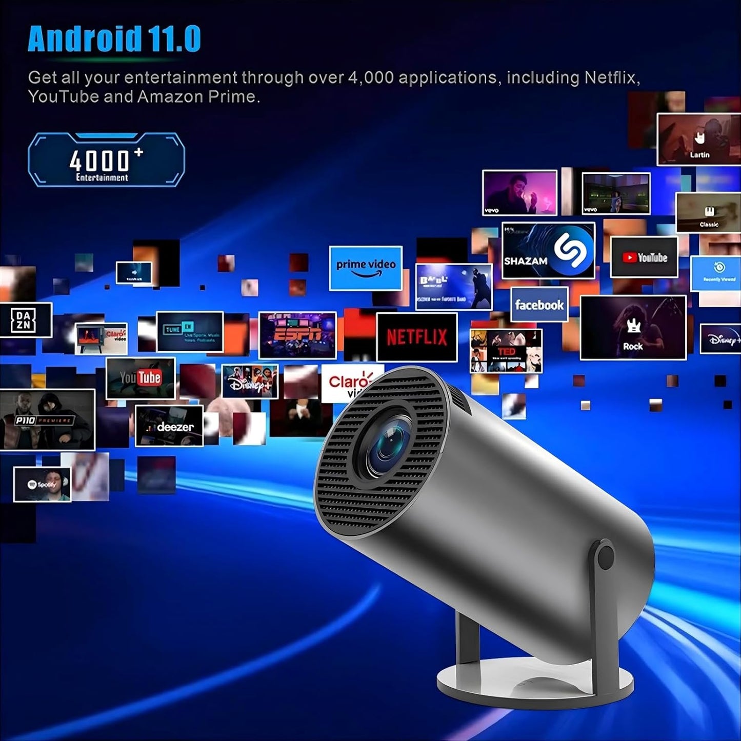 Mini Round Projector/ Mini Projector with WiFi and Bluetooth, Portable Projector 4K Support, Auto Keystone, 180 Degree Rotation, Smart Proyector for Home And Outdoor Android 11, Multicolor.