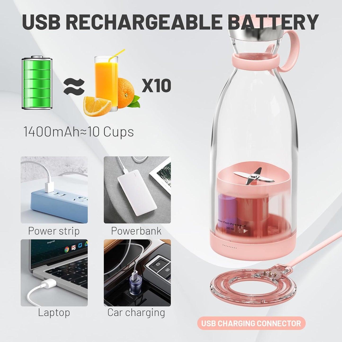 Portable Juicer Bottle/  Portable Electric Wireless Mini Fruit Blender Juicer - Perfect for On-the Go, Wireless USB Rechargeability, Multicolor.