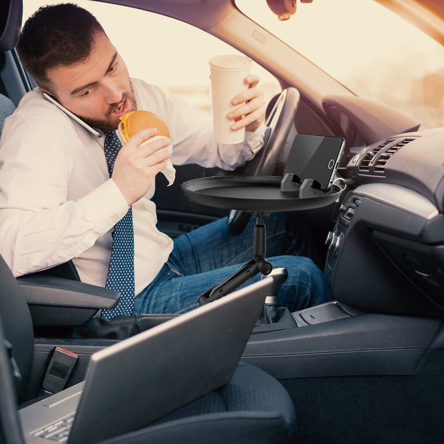 Cup Holder Food Tray/ Car Cup Holder Tray, Car Tray Table for Eating with Cell Phone Slot, 360° Swivel Tray Fits Vehicle, Boats,Golf Cart, SUV,Truck and All Cars, Multicolor.