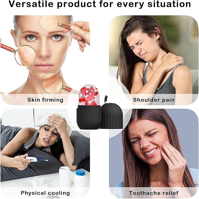 Face Glow Ice Roller Face/ Striped Ice Facial Roller, Non-Scented, Battery-Free, Silicone Material for All Skin Types, Multicolor.