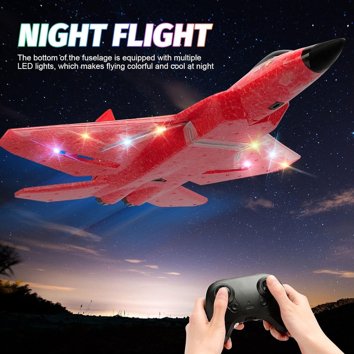 Remote Control Airplane/ RC Plane, RC Airplanes, Remote Control Airplanes with Automatic Balance System, RC Glider for Beginner Adult Kids, Easy to Fly EPP Foam RC Aircraft Fighter with LED Light, Multicolor.