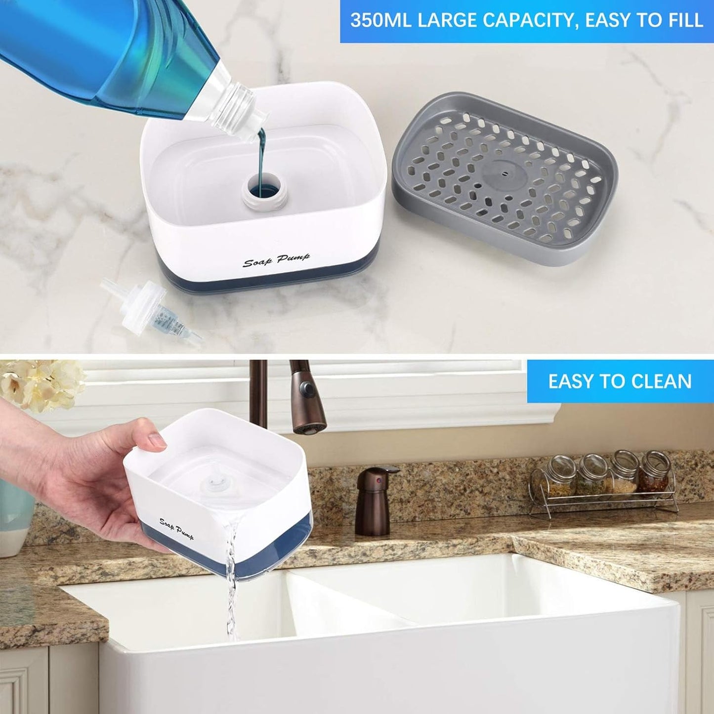 Kitchen Soap Dispenser/ Soap Pump Dispenser and Sponge Holder, Dish Soap Dispenser for Kitchen, Manual Pump Dispenser, Functional & Convenient, Multicolor.