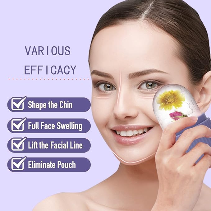 Face Glow Ice Roller Face/ Striped Ice Facial Roller, Non-Scented, Battery-Free, Silicone Material for All Skin Types, Multicolor.