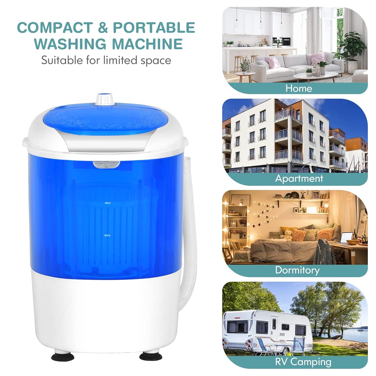 Portable Washing Machine/ Compact and Space-Saving Design, Powerful Cleaning Performance,User-Friendly Controls, Convenient Features, Multicolor.