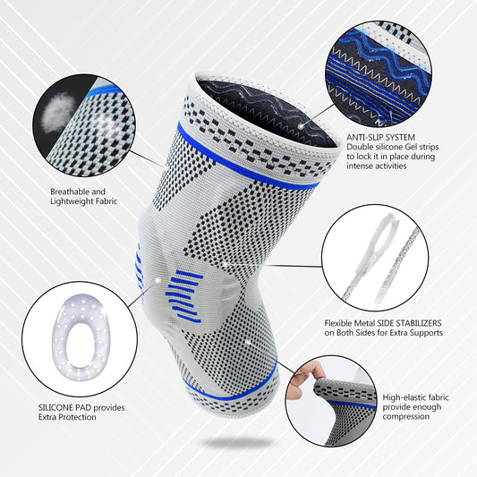 Knee Supporter/ Anti Slip Knee Brace Compression Sleeve with Patella Gel Pads & Side Stabilizers for Running,Meniscus Tear,Arthritis,Joint Pain Relief, Multicolor.
