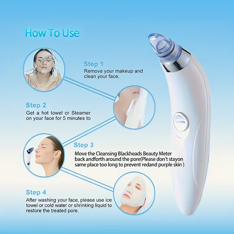 Pore Cleaning Device/ 4-in-1 Blackhead Remover Vacuum - Portable At-Home Pore Cleaner with 4 Interchangeable Probes, Multicolor.