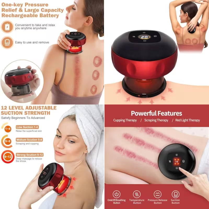 Electric Vacuum Cupping Massager/ Rechargeable 4 in 1 Vacuum Therapy Machine for Pain Relief, Electric Cupping Massage Tool,Smart Cupping Therapy Set, Multicolor.