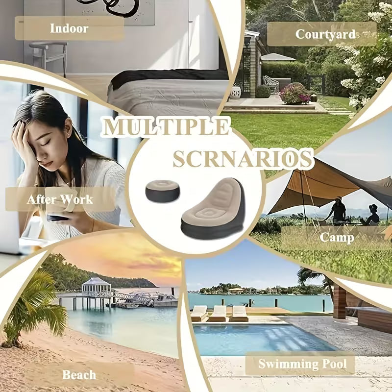 Inflatable Single Sofa/ Portable Folding Lounge Chair with Footrest, Ideal for Camping, Beach, Pool, Backyard, Non-electric, Hand Wash Only, Multicolor.