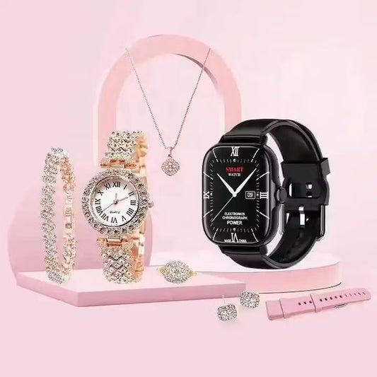 A58 Smart Watch 5 In 1 / Smartwatch With Bracelet And Necklace Set For Women, Smart Watch Stainless Steel, Big Screen, Bracelet, Sports Combo Set With Jewellery For Womens, Multicolor.