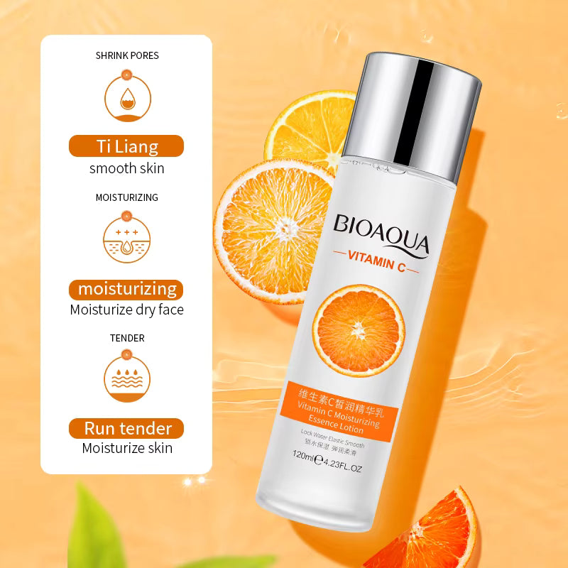 Bioaqua Facial Care Set/ Vitamin C Skincare 6pcs Set, Rich in Vitamin C, Glycerin, Orange Extract, Moisturizes and Nourishes the Skin, Includes Cleanser, Eye Cream, Serum, Toner, Cream, and Essence.