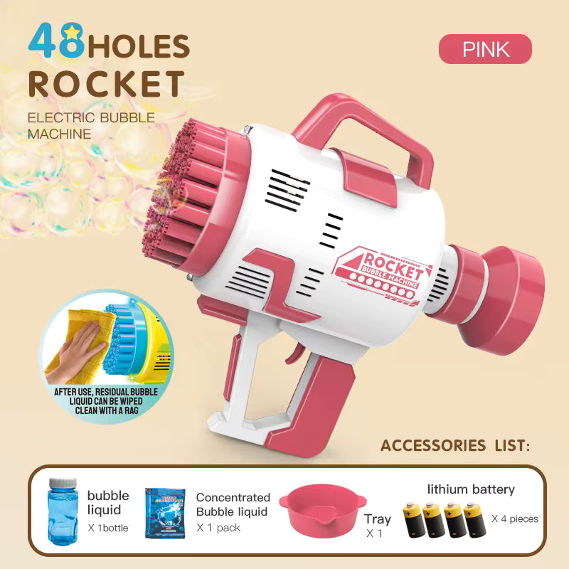 48 Holes Rocket Bubble/ Children Bubble Gatling Machine Portable Semi-automatic Bubble Maker with 48 Holes Outdoor Toy, Multicolor.